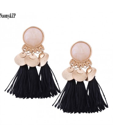 Naomy&ZP Ethnic Tassel Earrings Dangle Bohemian Earrings for Women Coin Boho Fringe Drop Earrings Stones Vintage Jewelry Brincos