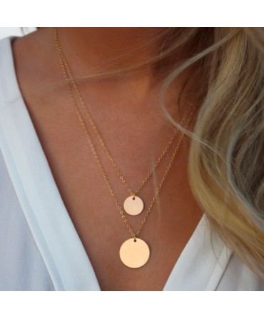 Aonani Double Layered Gold Sequin Double Strand Necklace,Layering Disc , Boho Necklace, Beach Jewelry  XY-N505