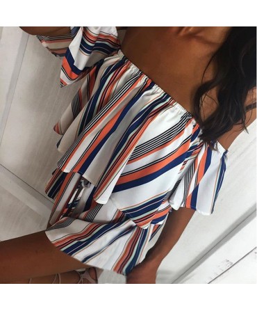 Floral Print Chiffon Playsuit Women 2018 Summer Sexy Off Shoulder Halter Sleeveless Boho Rompers Jumpsuit Beach Party Overalls