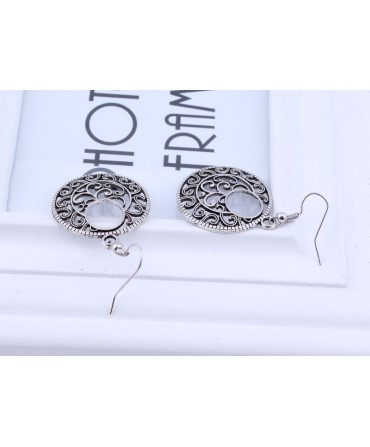 Fashion Statement Bohemian Vintage Ethnic Tibetan Silver Long Big Hollow Round Drop Earring Carved Flowers Drop Earrings Women