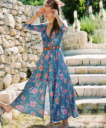 Robe longue Patočka bleue